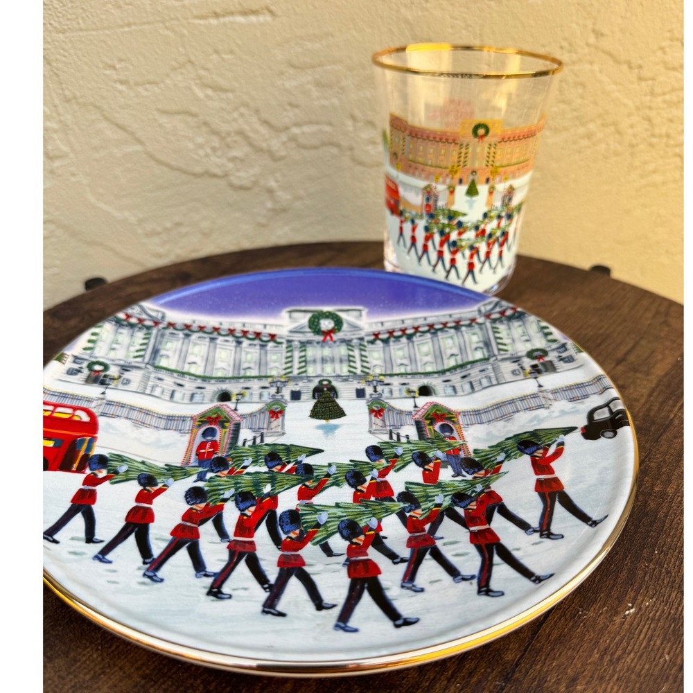 Anthropologie Happy Christmas From London 2024 Plate & Glass Set Holiday Decor